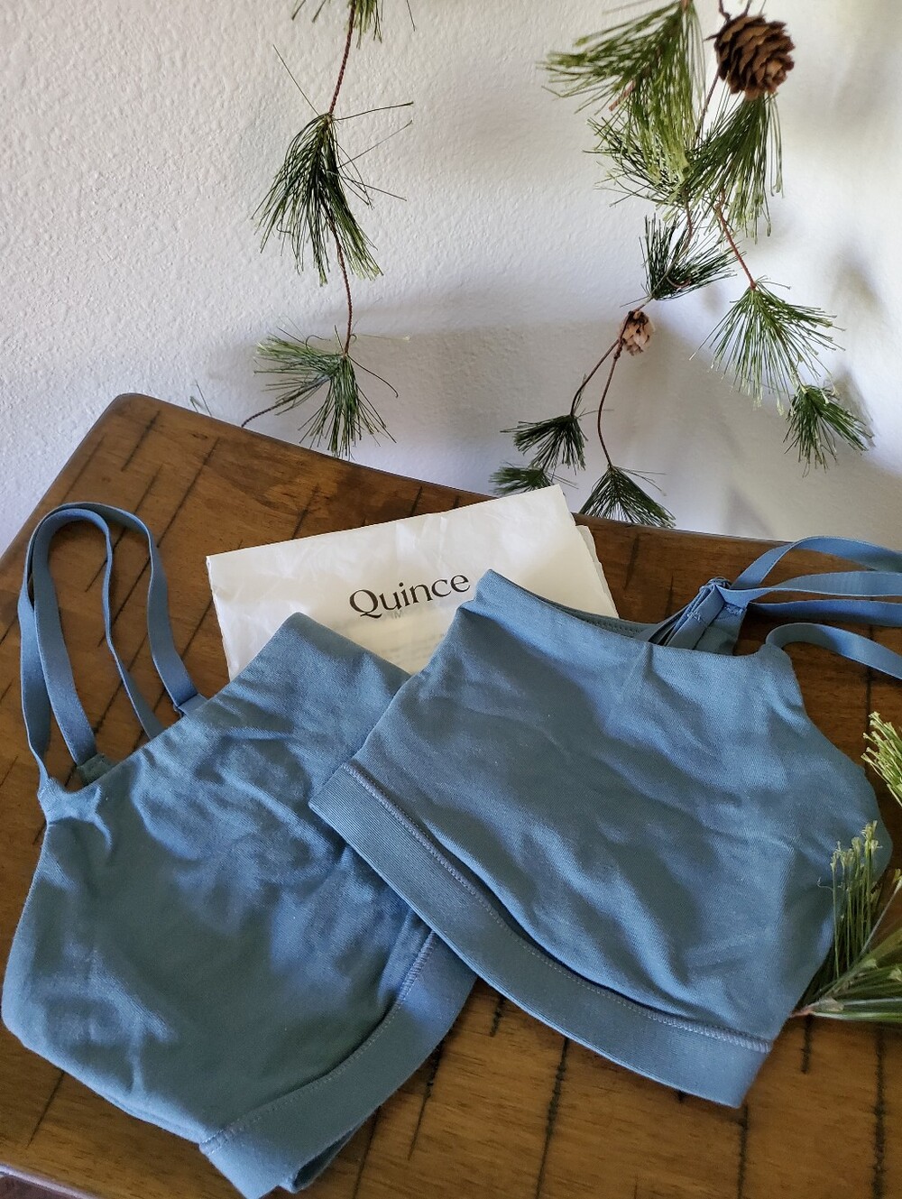 Quince Set of 2 Organic Cotton Scoop Bralettes Wireless Ocean Blue